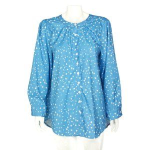 MISSLOOK Sky Blue White Retro Polka Dot Long Sleeve Button Front Top size XL 411